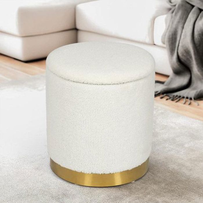 Pouf Rond en Polaire Teddy Blanc avec Rangement 45cm/45cm
