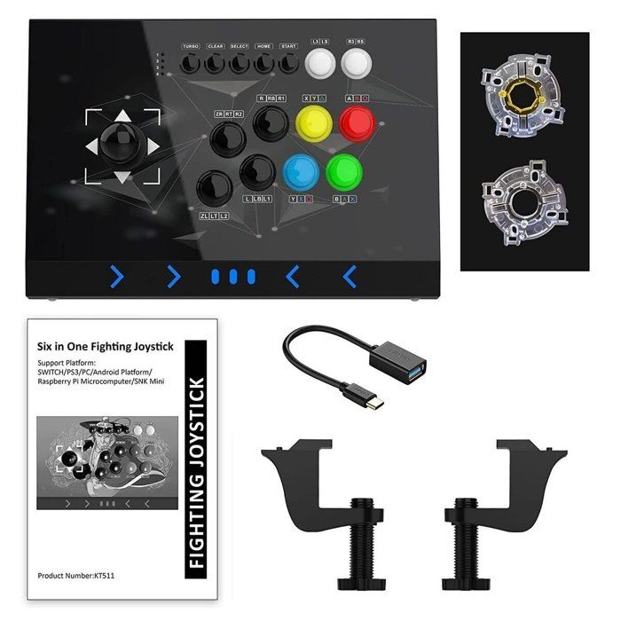 Joystick d'Arcade Universel - Six-in-One - Multi-Plateformes - Édition Fighting - Ergonomique - USB-C