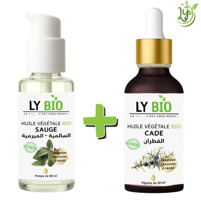 Pack Huile - LYBIO - Sauge 50ml - Pompe - Cade 50ml - Pipette - Tous types de cheveux