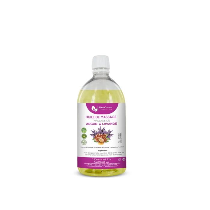 Huile de Massage - PLANTCOSMO LABORATOIRES - Argan et Lavande - 500ml - 100% Naturelle - Effet Relaxant