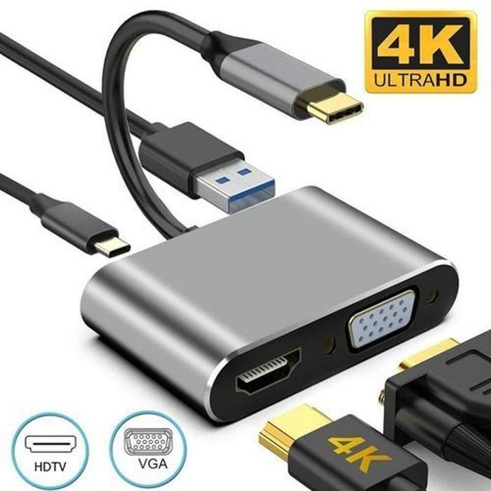 Adaptateur Type C 4 In 1 Hdmi+Vga+Usb 3.0+Dp