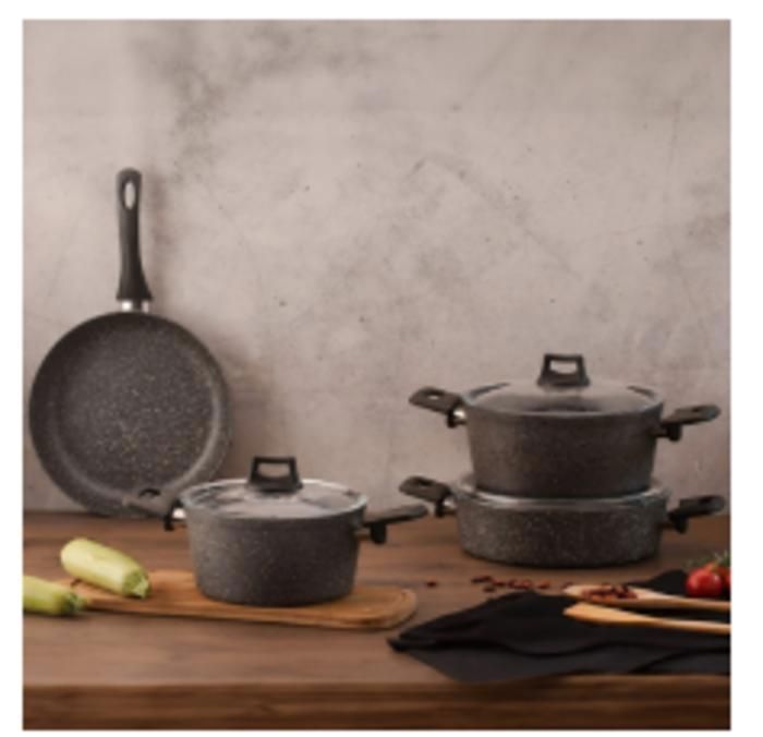 Set de casseroles - Vivaldi - 7 pièces - Granite - Anti-adhésif - Compatible induction