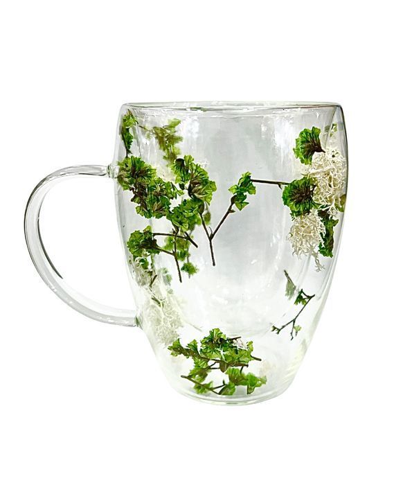 Tasse double paroi - KEMU - Fleurs séchées - 350Ml - Verre - Compatible lave-vaisselle