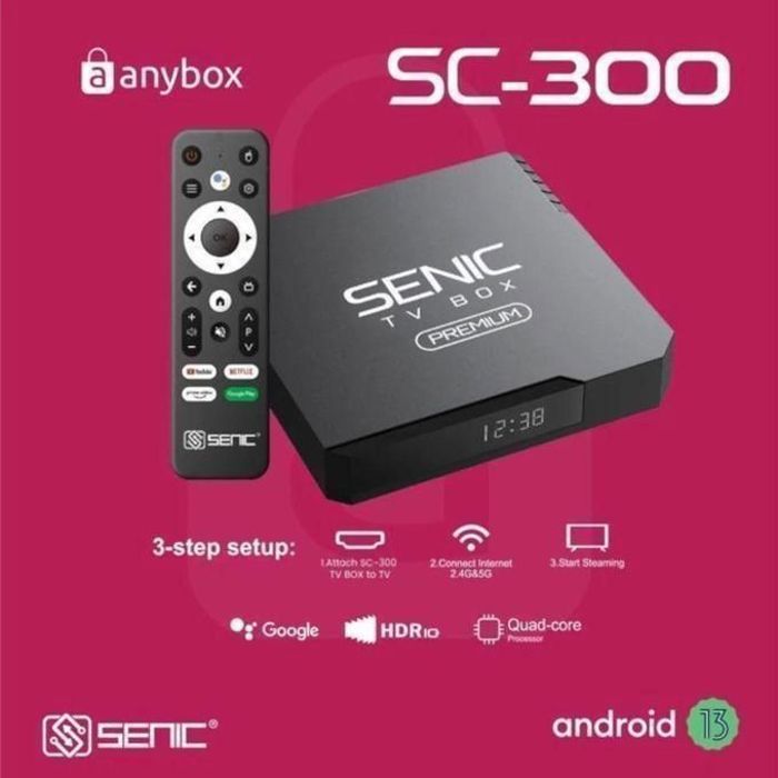 Senic Tv Box Android Sc-300 Avec Abonnement 12 Mois (2GB+16G) – Noir