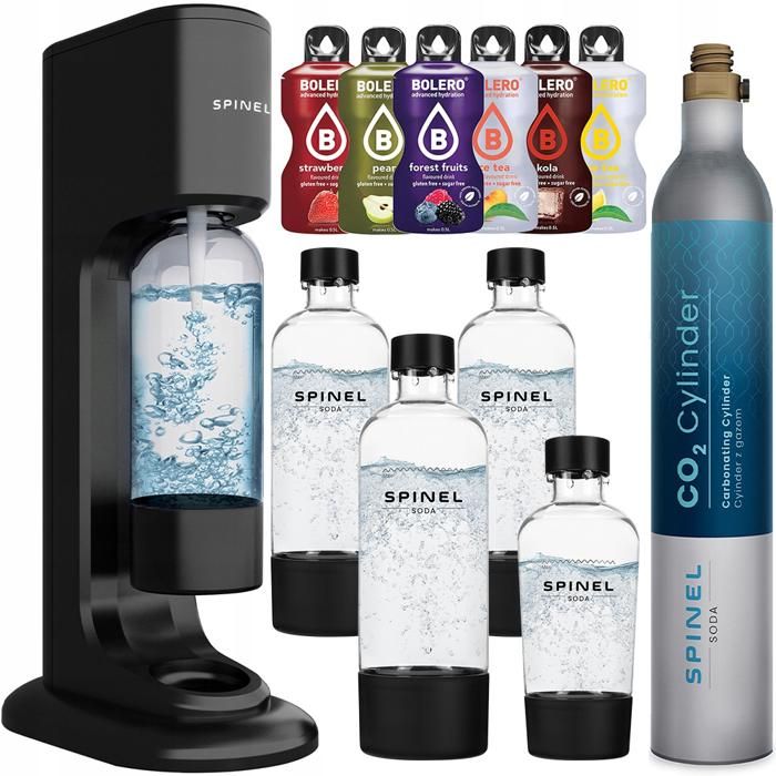 Kolsyrande vattenkolsyrare - SPINEL - BubbleON - 4 flaskor - BPA-fri - 6 sockerfria drycker