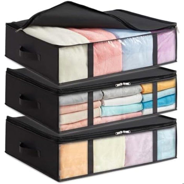 Pack de 3 Sacs de Rangement Pliables pour Vêtements avec Fenêtre Transparente (60x45x15 cm)