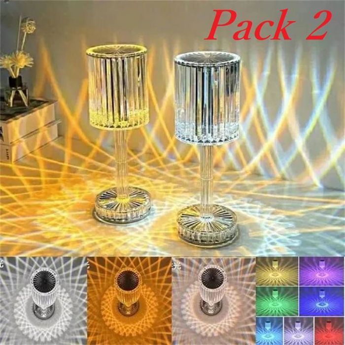 Pack de 2 abat-jours en cristal, rechargeables et intelligents, pour une ambiance décorative élégante.