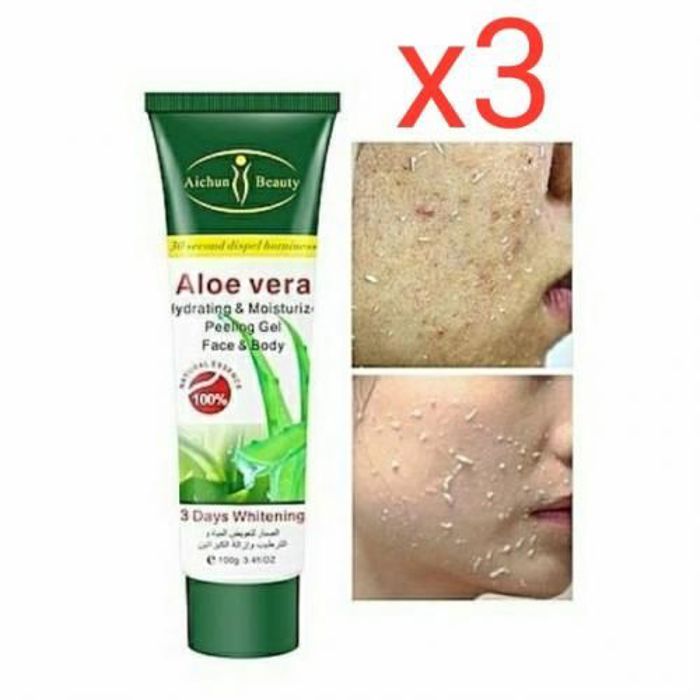 Aichun Beauty Pack 3 Crème Aloe Vera Gel Exfoliant Hydratant Nettoyant Visage et Corps-100g