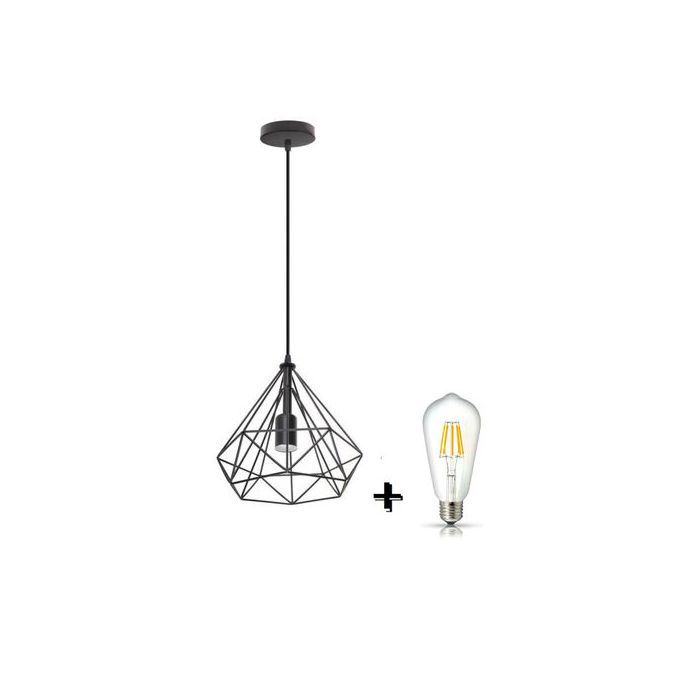 Lustre Suspendu Diamant Graphique + Ampoule Edison LED offerte