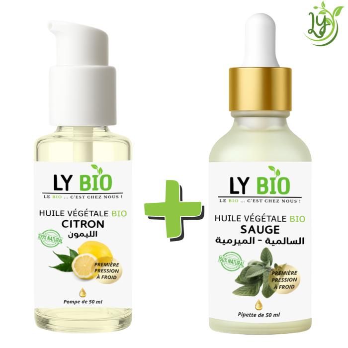 Pack Huile - LYBIO - Citron 50ml - Sauge 50ml - Tonifiant - Apaisant - Nourrissant