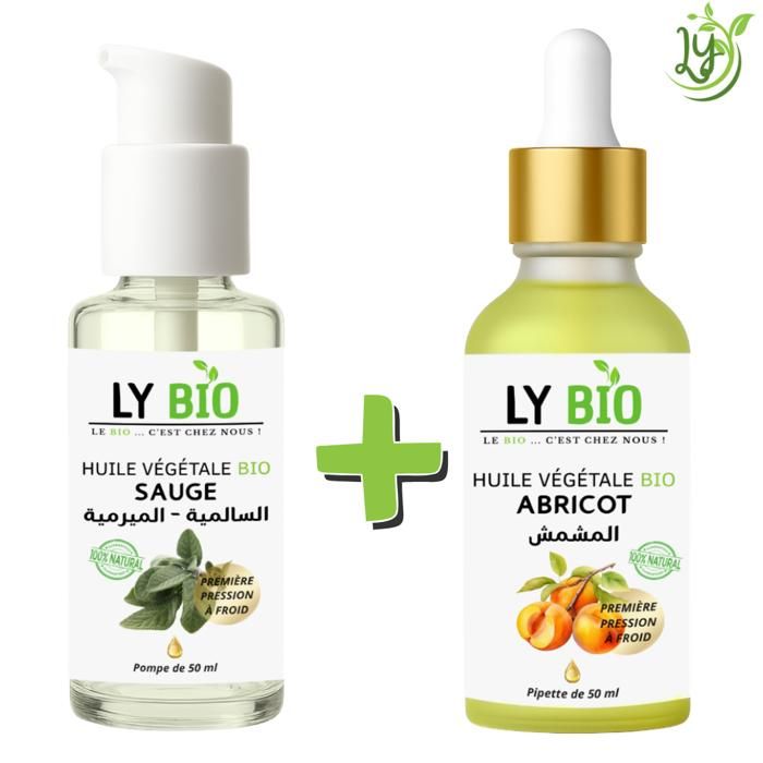 Pack Huile - LYBIO - Sauge 50ml - Pompe - Abricot 50ml - Pipette - Hydratant