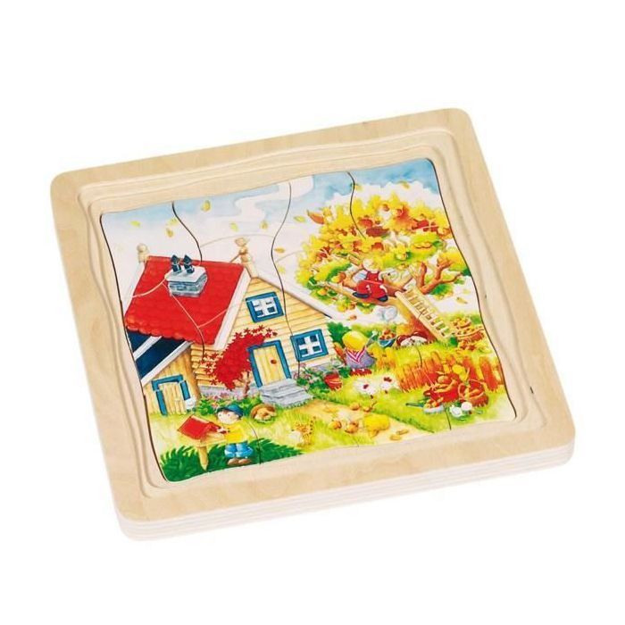 Puzzle bois - Saisons - 4 niveaux - 46 pcs - Tableaux et peintures - Enfant - Jaune