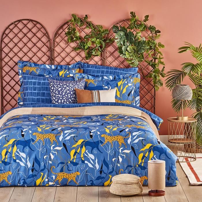 Housse de Couette - BELLA MAISON - Marine - 100% Coton Satin - 260x240 cm - Certifié OEKO-TEX