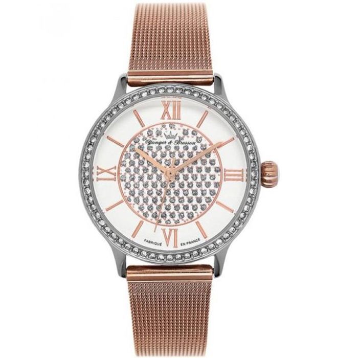 Montre Femme - YONGER & BRESSON - DCC096S/2FM - Cadran blanc strassé - Bracelet en acier - Étanchéité 5 ATM