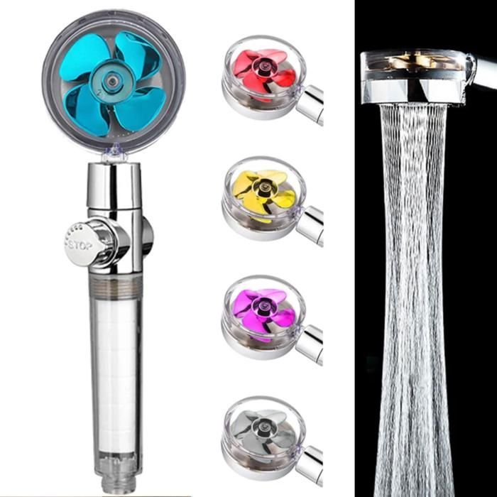Pommeau de douche économie d'eau 360 degrés rotatif avec petit ventilateur (Couleur aléatoire)