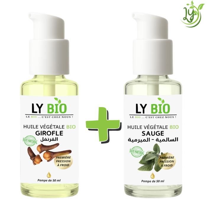 LYBIO PACK HUILE GIROFLE 50ML - POMPE + HUILE SAUGE 50ML - POMPE
