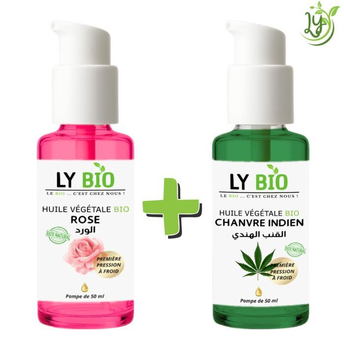 Pack Huile - LYBIO - Huile Rose 50ml - Huile Chanvre 50ml - Hydratant - Mixte