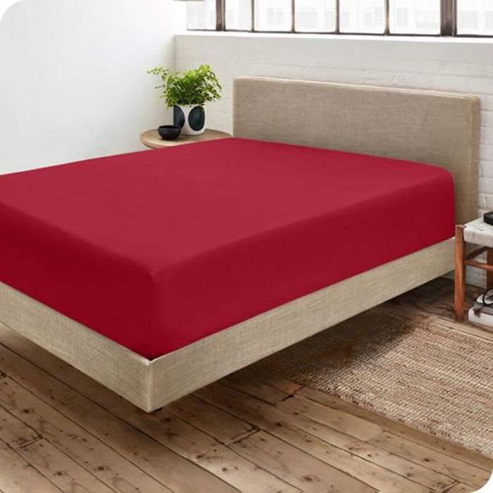 Drap-Housse en Microfibre Brossée Douce et Respirante - Ajustement Extensible et Infroissable - Poches Profondes de 30 cm - Rouge