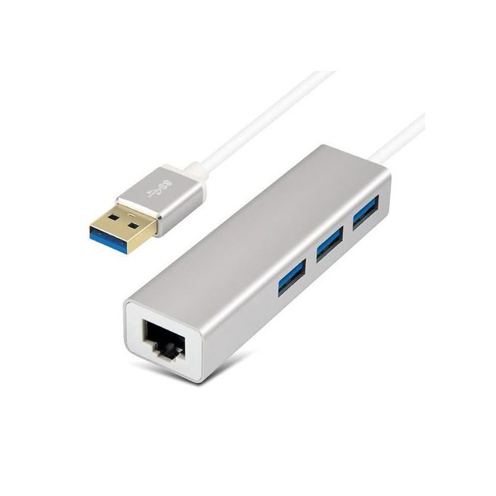 HUB 3.0 USB 3 ports et 1 port RJ45 Gigabit Ethernet Pour PC