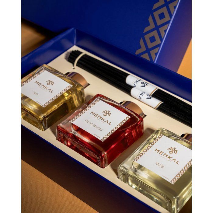 Diffuseur-Pack Elégance – Diffuseurs d’Ambiance MENKAL – Oud, Fruits rouges & Musk Ambré (3 x 100 ml)