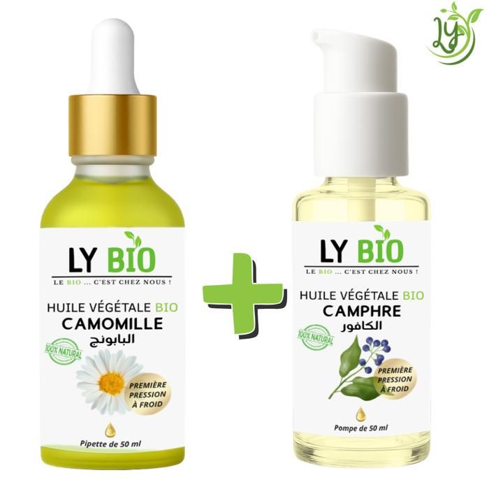 LYBIO PACK HUILE CAMOMILLE 50ML - PIPETTE + HUILE CAMPHREE 50ML - POMPE