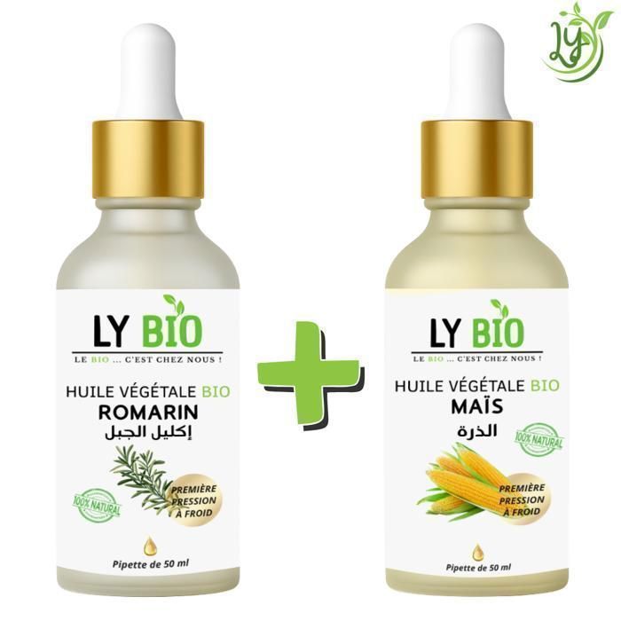 Pack Huile - LYBIO - Romarin 50ml + Maïs 50ml - Pipette - Hydratant - Nourrissant