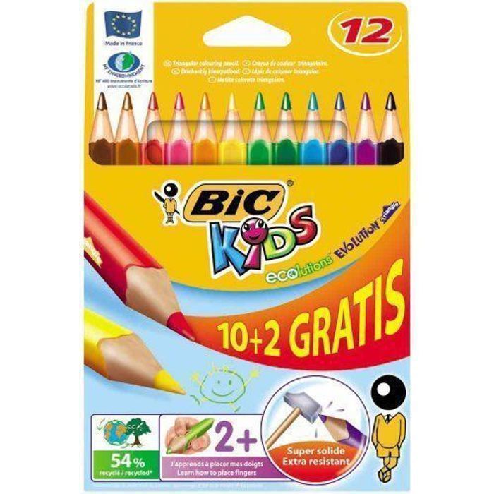 Crayon triangulaire - BIC KIDS - Evolution Triangle - Multicolore - Pack de 12 - Pour enfants à partir de 3 ans
