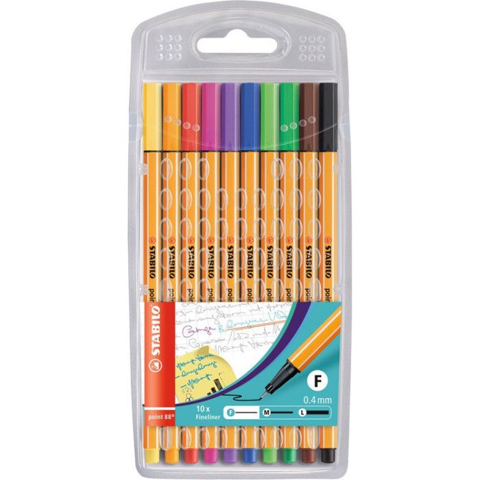 Stylos Feutre Point 88 - STABILO - Pochette de 10 - Couleurs Assorties - Encre gel - Pointe fine