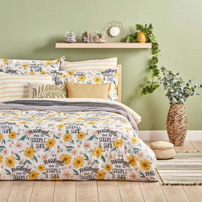 Housse de couette - BELLA MAISON - Jolie Super King - 100% coton ranforce - Jaune - 260x240 cm