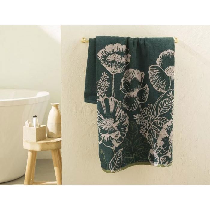 Serviette Invité - Brise Florale - Vert Cedre - 50 x 100 cm - 100% coton - 550g/m²