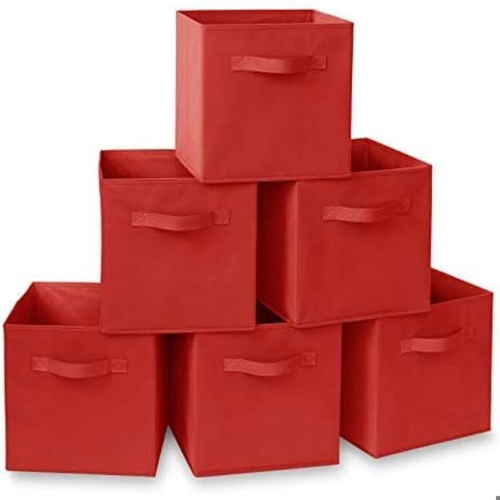 Boîtes de rangement - ADZA - Lot de 6 - Tissu Rouge - Pliables - Contemporain - Design