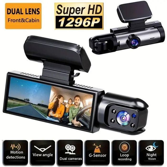 Camera de voiture Dashcam 2 Lens Avant et intérieur - Camera Embarquée