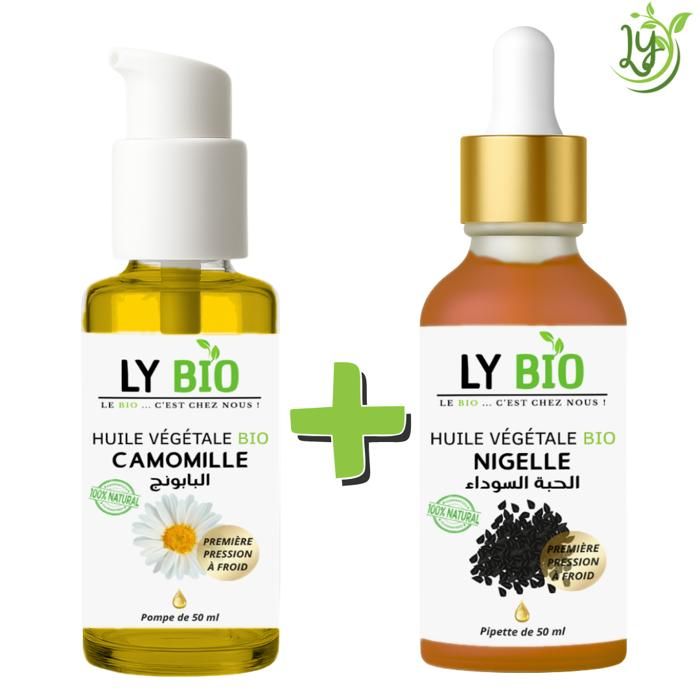 Pack d'Huiles Végétales - LYBIO - Camomille & Nigelle - 50ml - Apaisant - Nourrissant