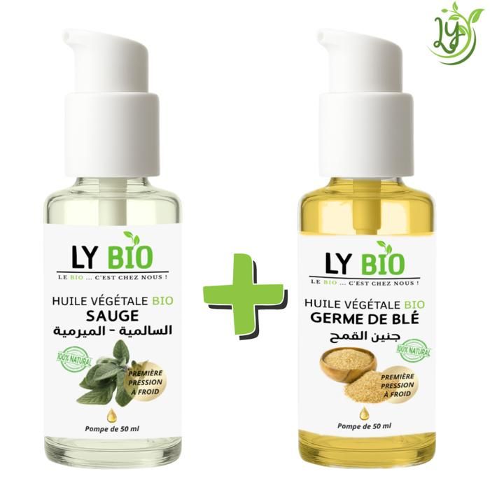 Pack d'huiles - LYBIO - Huile de sauge et germe de blé - 50ml - Hydratant - Mixte