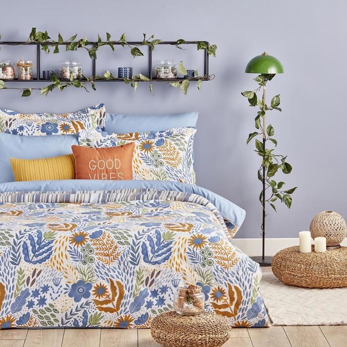 Parure de lit - BELLA MAISON - Audrey - 100% coton ranforce - Super King - Bleu 260x240 cm