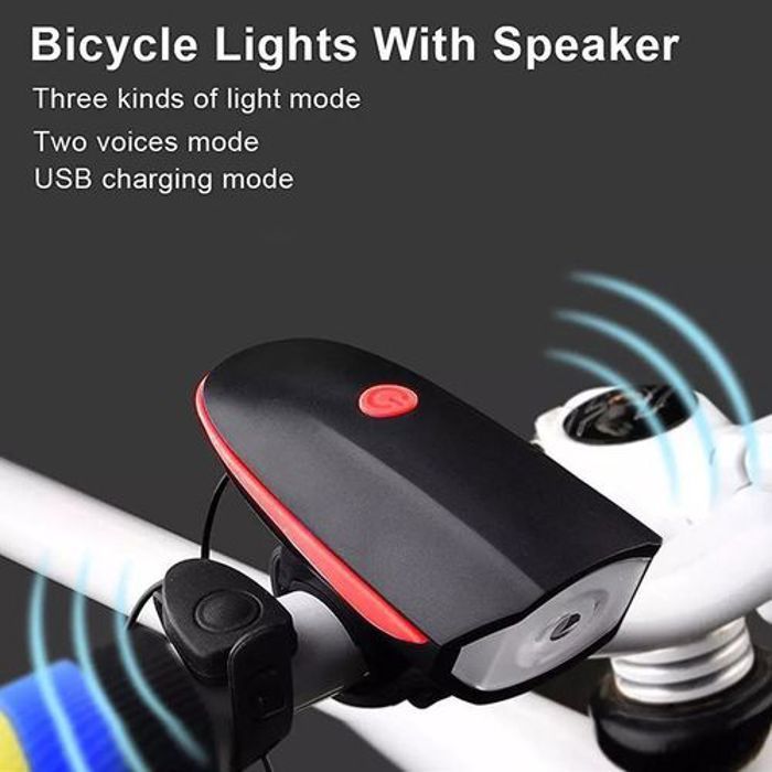 LED Vélo Avec Mini klaxon Haut-Parleur 1200mAh Li-batterie Micro USB Charge