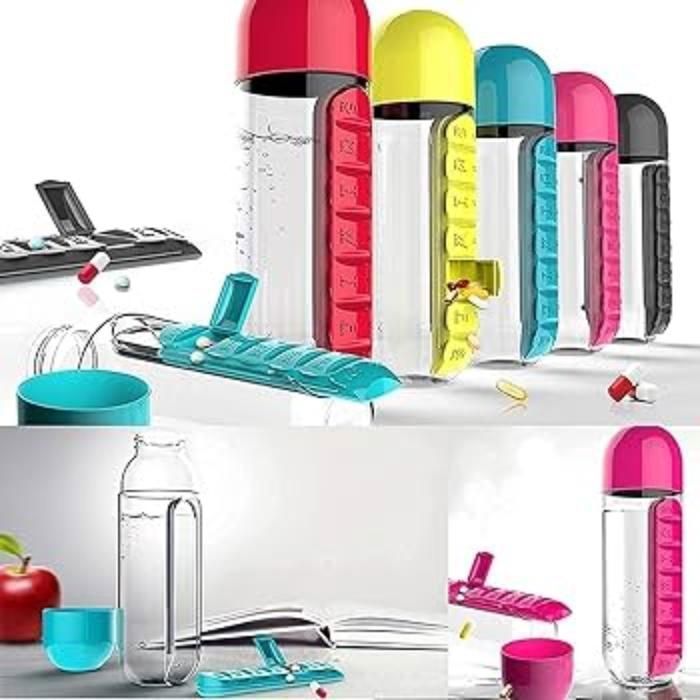 Bouteille d'eau multiusage - GENERIC - 600 ml - Pilulier 7 jours - Rouge - Ergonomique