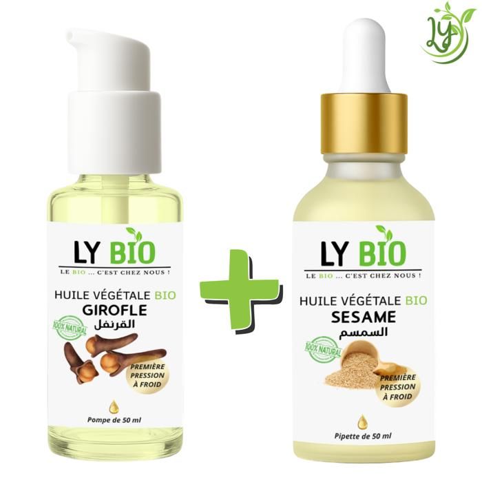 LYBIO PACK HUILE GIROFLE 50ML - POMPE + HUILE SESAME 50ML - PIPETTE