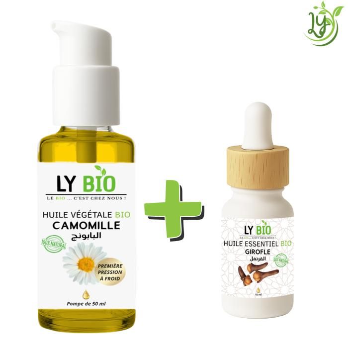 LYBIO PACK HUILE CAMOMILLE 50ML - POMPE + HUILE ESSENTIEL GIROFLE 10ML