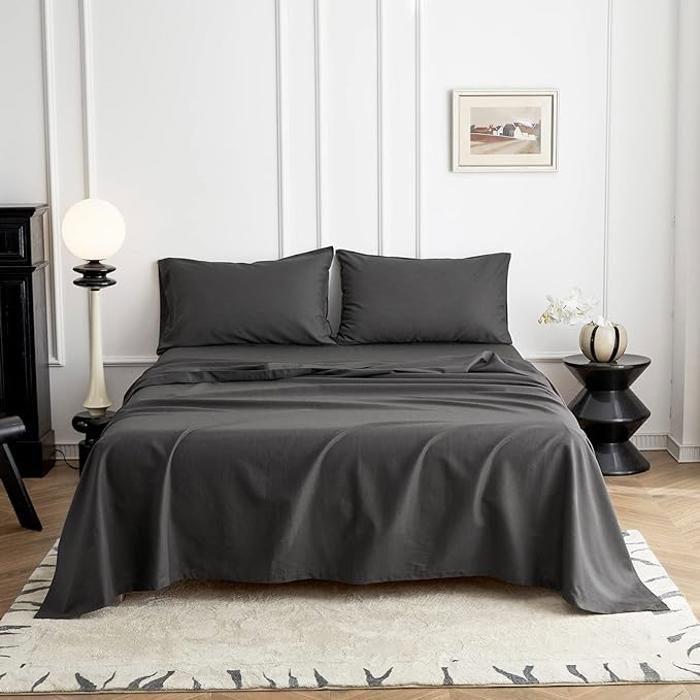 Parure de Lit - 100% Coton - Noir Antracite - 160x200 cm - 4 pièces - ISO 9001