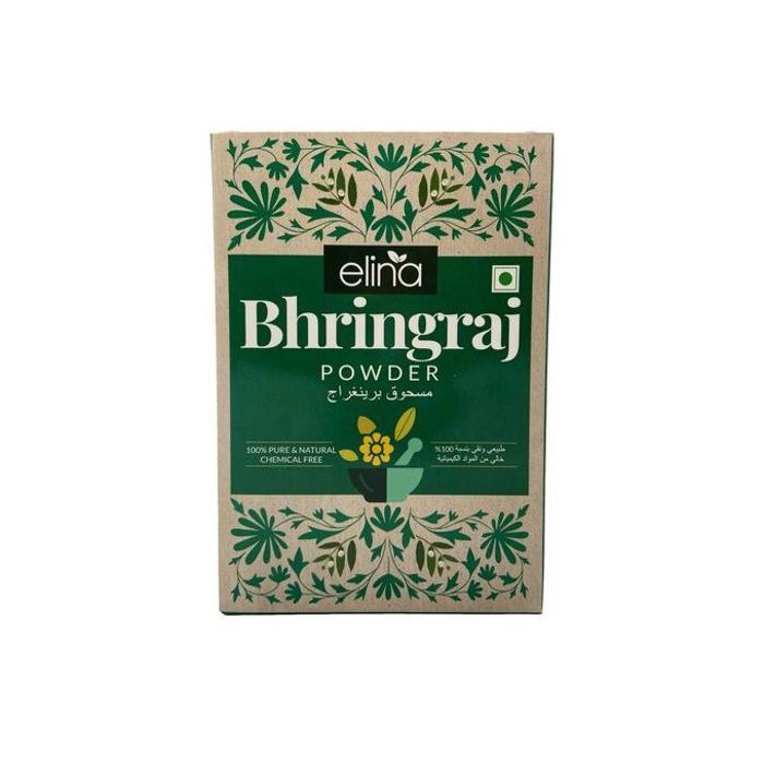 Elina 100g BHRINGRAJ poudre ayurvédique pour croissance des cheveux. Fabriquée en Inde