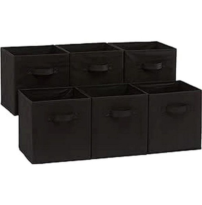 Lot de 6 cubes de rangement pliables en tissu avec poignées, 26,6 x 26,6 x 27,9 cm, Noir
