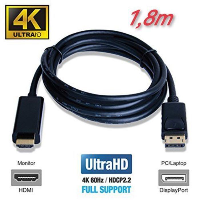 Câble Hdmi Vers Displayport Adapter Dp Male To Hdmi Male Converter 1,8M