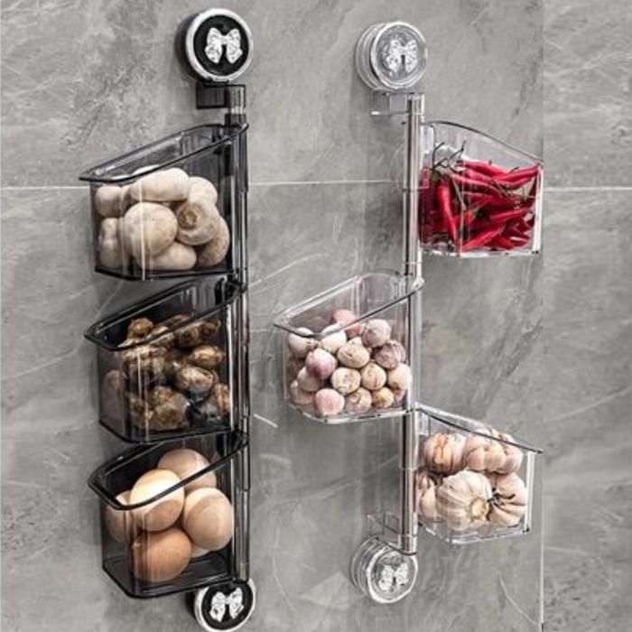 Organisateur de cuisine pour oignons, gingembre et ail avec ventouse, sans perçage(Couleur aléatoire)
