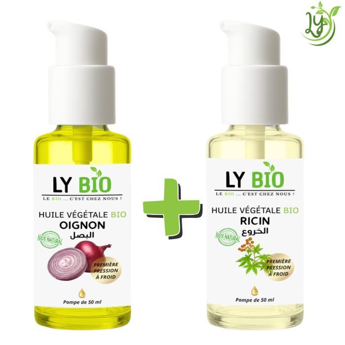 LYBIO PACK HUILE OIGNON 50ML - POMPE + HUILE RICIN 50ML - POMPE