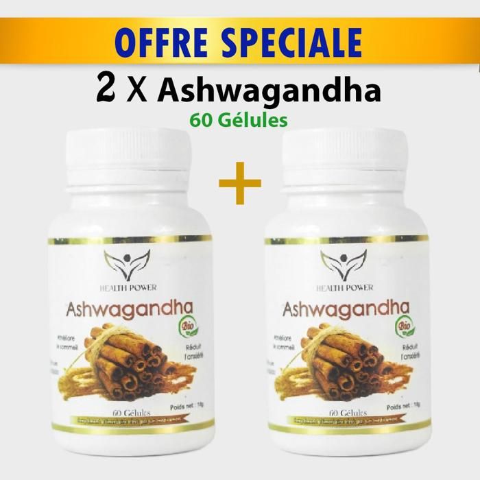 PACK 2 x boites de Ashwagandha 600mg 60 Gelules - Stress Réduit & Energie Accrue