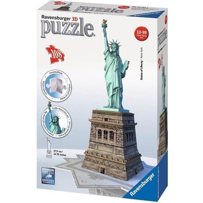 Puzzle 3D Statue de la Liberté - Ravensburger - 108 pièces - sans colle - A partir de 10 ans