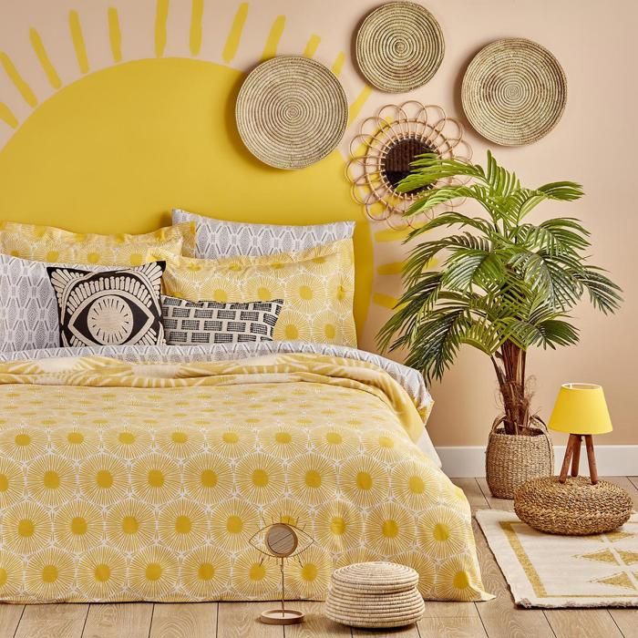 Housse de couette - BELLA MAISON - Sunset - 100% coton - Jaune - 260x240 cm