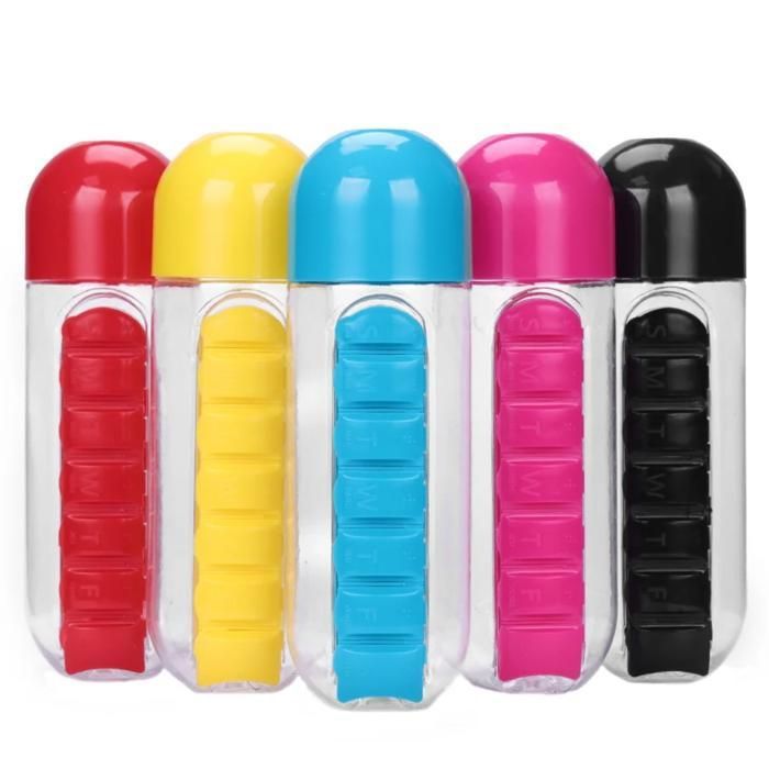Bouteille d'eau en plastique avec 7 grilles, 600ml pour boire, (Couleur aléatoire)