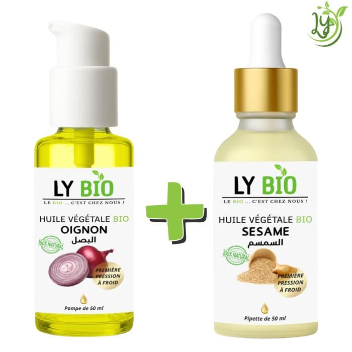 LYBIO PACK HUILE OIGNON 50ML - POMPE + HUILE SESAME 50ML - PIPETTE